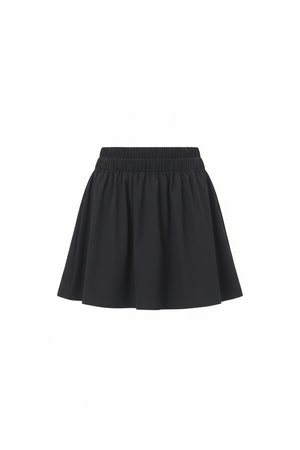 Black Gathered Waist Flared Mini Skirt