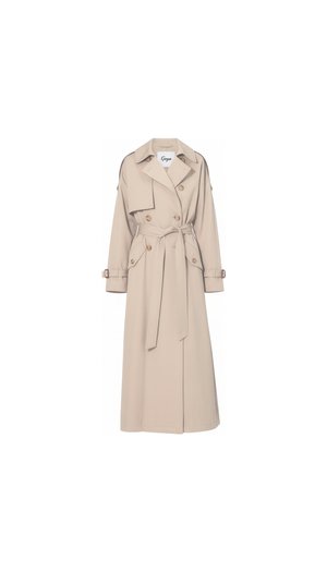 Classic Long Beige Trench Coat with Tie Belt