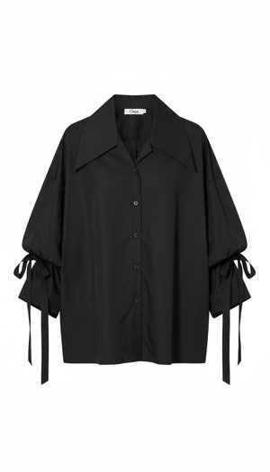 Oversized Black Tie-Sleeve Button-Down Shirt