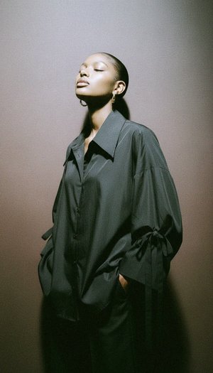 Oversized Black Tie-Sleeve Button-Down Shirt