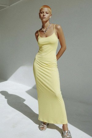 Sleek Yellow Spaghetti Strap Maxi Dress