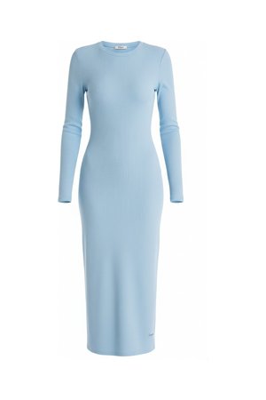 Ribbed Knit Long Sleeve Midi Dress - Light Blue